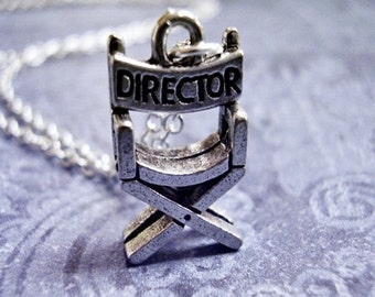 Silver Director's Chair Necklace - Antique Pewter Director's Chair Charm on a Delicate Stainless Steel Cable Chain or Charm Only