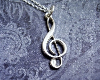 Silver Treble Clef Necklace - Sterling Silver Treble Clef Charm on a Delicate Sterling Silver Cable Chain or Charm Only