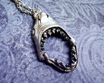 Movable Shark Jaws Necklace - Antique Pewter Shark Jaws Charm on a Delicate Silver Plated Cable Chain or Charm Only