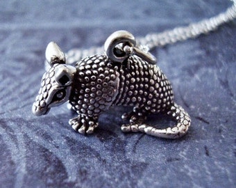 Silver Armadillo Necklace - Sterling Silver Armadillo Charm on a Delicate Sterling Silver Cable Chain or Charm Only