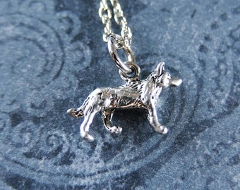 Silver Wolf Necklace - Antique Pewter Wolf Charm on a Delicate Silver Plated Cable Chain or Charm Only