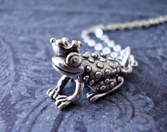 Silver Frog Prince Necklace - Sterling Silver Frog Prince Charm on a Delicate Sterling Silver Cable Chain or Charm Only