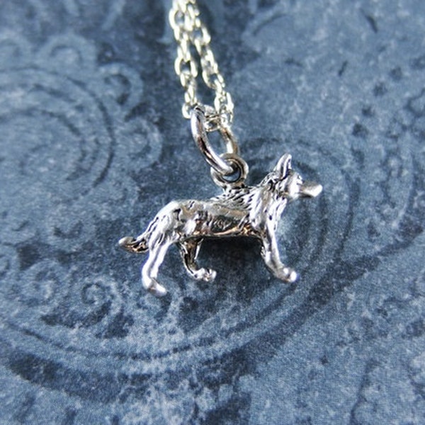 Silver Wolf Necklace - Antique Pewter Wolf Charm on a Delicate Silver Plated Cable Chain or Charm Only