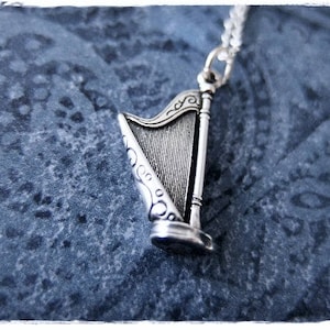 Silver Harp Necklace - Sterling Silver Harp Charm on a Delicate Sterling Silver Cable Chain or Charm Only