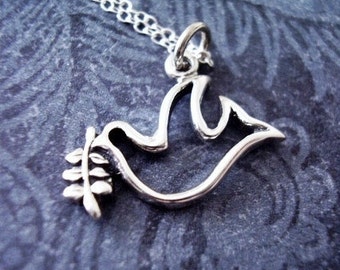 Silver Peace Dove Necklace - Sterling Silver Peace Dove Charm on a Delicate Sterling Silver Cable Chain or Charm Only