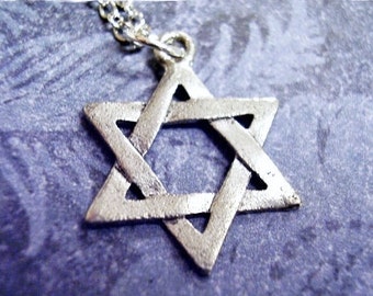 Silver Star of David Necklace - Antique Pewter Star of David Charm on a Delicate Silver Plated Cable Chain or Charm Only