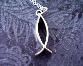 Silver Ichthys Necklace - Sterling Silver Ichthys Charm on a Sterling Silver Cable Chain or Charm Only