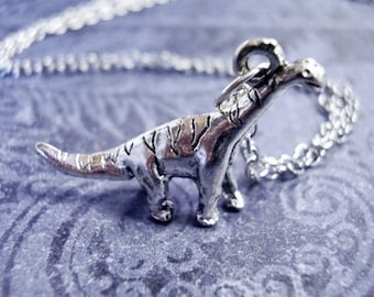 Silver Brachiosaurus Dinosaur Necklace - Silver Pewter Brachiosaurus Charm on a Delicate Silver Plated Cable Chain or Charm Only