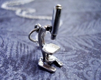 Silver Microscope Necklace - Sterling Silver Microscope Charm on a Delicate Sterling Silver Cable Chain or Charm Only