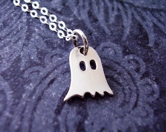 Tiny Ghost Necklace - Sterling Silver Ghost Charm on a Delicate Sterling Silver Cable Chain or Charm Only
