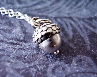 Tiny Silver Acorn Necklace - Sterling Silver Acorn Charm on a Delicate Sterling Silver Cable Chain or Charm Only