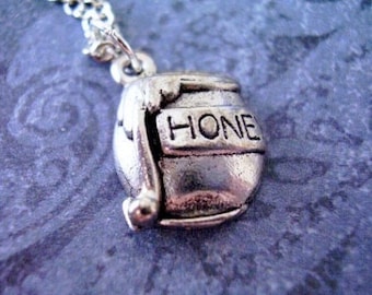 Silver Honey Pot Necklace - Antique Pewter Honey Pot Charm on a Delicate Silver Plated Cable Chain or Charm Only