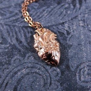 Rose Gold Anatomical Heart Necklace - 18kt Rose Gold Plate Anatomical Heart Charm on an 14kt Rose Gold Filled Cable Chain or Charm Only