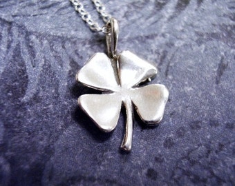 Silver Four Leaf Clover Necklace - Sterling Silver Four Leaf Clover Charm on a Delicate Sterling Silver Cable Chain or Charm Only