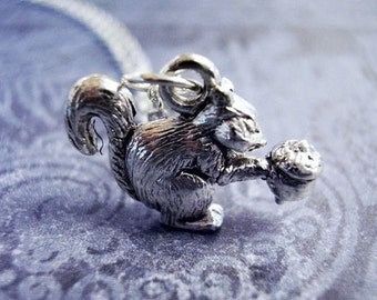 Silver Squirrel Necklace - Silver Pewter Squirrel Charm on a Delicate Silver Plated Cable Chain or Charm Only