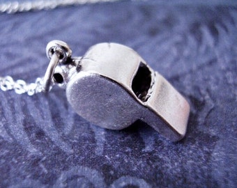 Large Silver Whistle Necklace - Sterling Silver Whistle Charm on a Delicate Sterling Silver Cable Chain or Charm Only