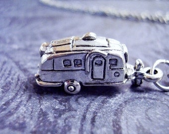 Silver RV Camper Necklace - Silver Pewter RV Camper Charm on a Delicate Silver Plated Cable Chain or Charm Only