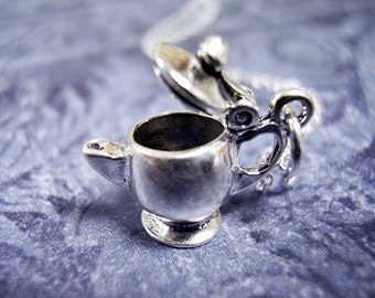 Silver Teapot Necklace - Sterling Silver Teapot Charm on a Delicate Sterling Silver Cable Chain or Charm Only