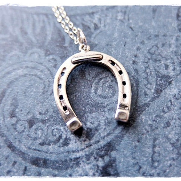 Large Silver Horseshoe Necklace - Sterling Silver Horseshoe Charm on a Delicate Sterling Silver Cable Chain or Charm Only