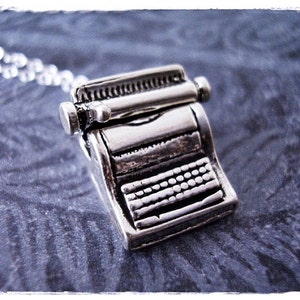 Silver Movable Typewriter Necklace Sterling Silver Typewriter Charm on a Delicate Sterling Silver Cable Chain or Charm Only image 1