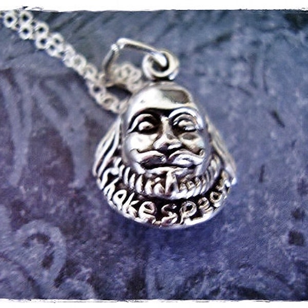 Silver Shakespeare Necklace - Sterling Silver Shakespeare Bust Charm on a Delicate Sterling Silver Cable Chain or Charm Only