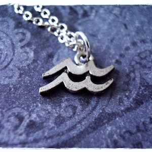 Silver Aquarius Zodiac Sign Necklace - Antique Pewter Aquarius Zodiac Sign Charm on a Delicate Stainless Steel Cable Chain or Charm Only
