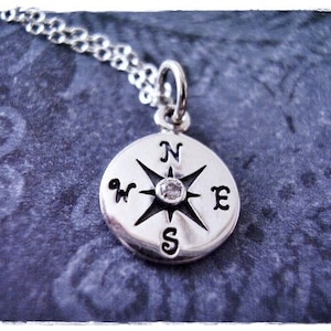 Silver Diamond Point Compass Necklace - Sterling Silver Diamond Point Compass Charm on a Delicate Sterling Silver Cable Chain or Charm Only
