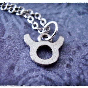 Silver Taurus Zodiac Sign Necklace - Antique Pewter Taurus Zodiac Sign Charm on a Delicate Stainless Steel Cable Chain or Charm Only