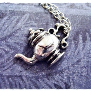 Silver Teapot Necklace - Antique Pewter Teapot Charm on a Delicate Stainless Steel Cable Chain or Charm Only