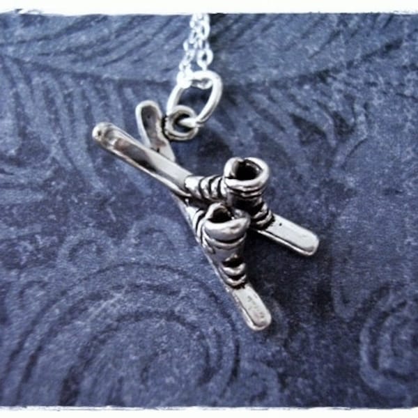 Silver Skis Necklace - Sterling Silver Skis Charm on a Delicate Sterling Silver Cable Chain or Charm Only