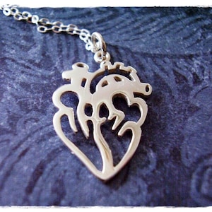 Silver Open Anatomical Heart Necklace - Sterling Silver Open Anatomical Heart Charm on a Delicate Sterling Silver Cable Chain or Charm Only