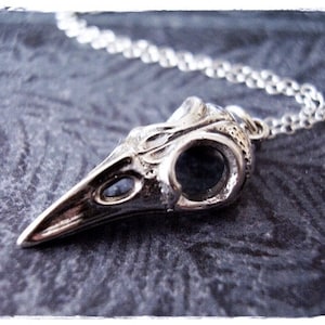 Silver Raven Skull Necklace - Sterling Silver Raven Skull Charm on a Delicate Sterling Silver Cable Chain or Charm Only