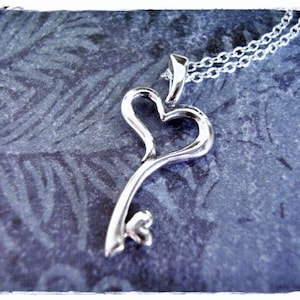 Silver Heart Key Necklace - Sterling Silver Heart Key Charm on a Delicate Sterling Silver Cable Chain or Charm Only