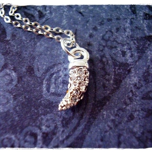 Tiny Silver Crystal Horn Necklace - Crystal Studded Silver Plate Horn Charm on a Delicate Sterling Silver Cable Chain or Charm Only