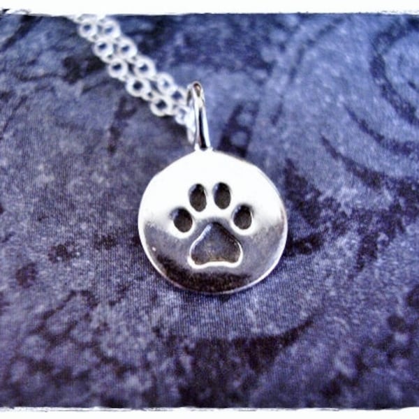 Tiny Silver Paw Print Necklace - Sterling Silver Paw Print Charm on a Delicate Sterling Silver Cable Chain or Charm Only