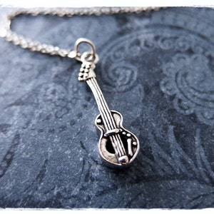 Silver Bass Guitar Necklace - Sterling Silver Bass Guitar Charm on a Delicate Sterling Silver Cable Chain or Charm Only