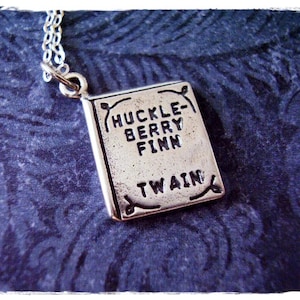Silver Huckleberry Finn Book Necklace - Sterling Silver Huckleberry Finn Book Charm on a Delicate Sterling Silver Cable Chain or Charm Only