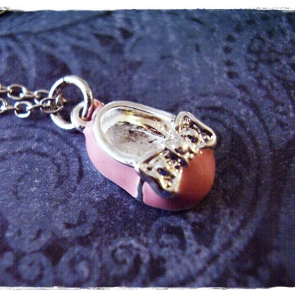 Pink Baby Shoe Necklace - Pink Enameled Silver Baby Shoe Charm on a Delicate Silver Plated Cable Chain or Charm Only