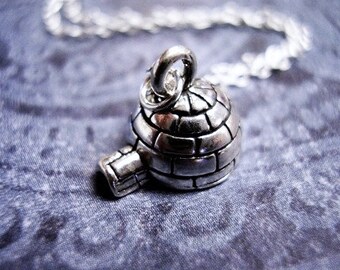 Silver Igloo Necklace - Sterling Silver Igloo Charm on a Delicate Sterling Silver Cable Chain or Charm Only