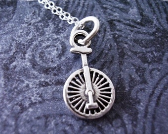 Tiny Unicycle Necklace - Sterling Silver Unicycle Charm on a Delicate Sterling Silver Cable Chain or Charm Only