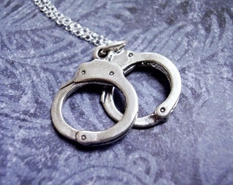 Large Silver Handcuffs Necklace - Sterling Silver Handcuffs Charm on a Delicate Sterling Silver Cable Chain or Charm Only