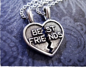 Sterling Best Friends Heart Necklace - Sterling Silver Best Friends Heart Charms on TWO Delicate Sterling Silver Cable Chains or Charms Only