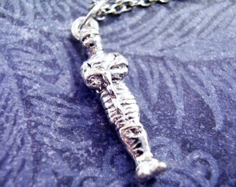 Silver Mummy Necklace - Silver Pewter Mummy Charm on a Delicate Silver Plated Cable Chain or Charm Only