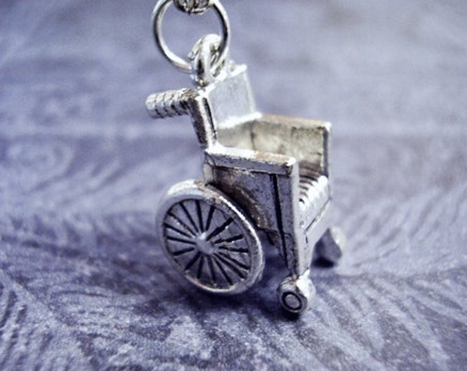 Silver Wheelchair Necklace Silver Pewter Wheelchair Charm on a Delicate Silver Plated Cable