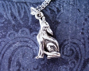 Silver Howling Coyote Necklace - Sterling Silver Howling Coyote Charm on a Delicate Sterling Silver Cable Chain or Charm Only