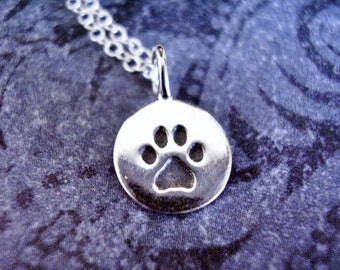 Tiny Silver Paw Print Necklace - Sterling Silver Paw Print Charm on a Delicate Sterling Silver Cable Chain or Charm Only