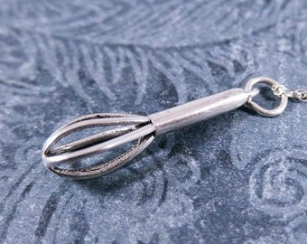 Silver Whisk Necklace - 925 Sterling Silver Balloon Whisk Charm on a Delicate Sterling Silver Cable Chain or Charm Only