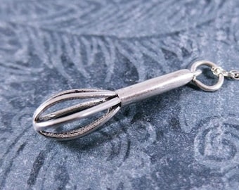Collar con batidor de plata - Colgante redondo de batidor de plata de ley 925 en una delicada cadena de plata de ley o solo el colgante