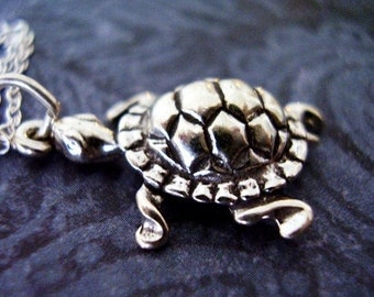 Silver Box Turtle Necklace - 925 Sterling Silver Box Turtle Charm on a Delicate Sterling Silver Cable Chain or Charm Only