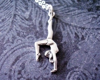 Silver Gymnast Necklace - Sterling Silver Gymnast Charm on a Delicate Sterling Silver Cable Chain or Charm Only